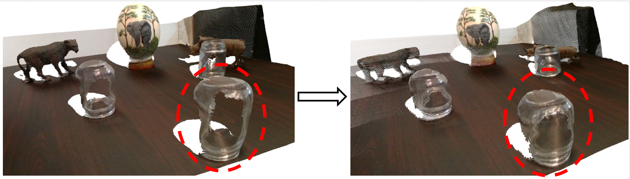 Transparency-targeted rendering data for clean optical geometry